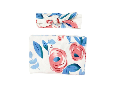 Headbands of Hope Baby Swaddle + Headband Set Peony White Multi One Size