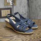 Bella Vita Women's Cheerful Wedge Sandal CHRFL Navy Linen Print Blue 8.5M