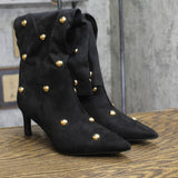 A New Day Womens Justice Boots Faux Suede Embellished Pin Jet Black / Gold 7.5M