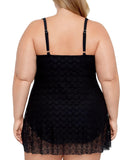 Swim Solutions Control Flyaway Plus Size Lace Swimdress One Piece Black 18W