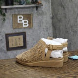 JBU By Jambu Womens Tessa Shooties Round Toe Wedge Sandals Tan Shimmer Brown 8M