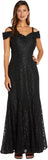 R&M Richards Off-The-Shoulder Lace Gown- Mother of The Bride Dress Steel Gray 12