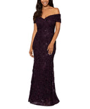 Xscape Womens Long Off-The-Shoulder Lace Dress Gown 4618X Mulberry Purple 16