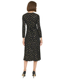 Tommy Hilfiger Printed Long Sleeve Ruched Waist Fit Flare Dress Black / Gold 8