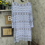 Philosophy Womens Plus Size Knit 3/4 Sleeve Tunic Shirt Top Blue Patterned 2X