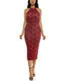 Emerald Sundae Womens Glitter Lace Bodycon Halter Dress JYP3473 Medium Red XS
