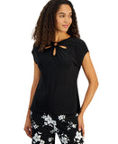 Kasper Womens Keyhole Ring Short-Sleeve Shirt Top 10924137 Black S
