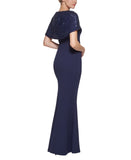 Vince Camuto Womens Crepe Trumpet Sequin-Cape Dress Gown VC2M3344 Navy Blue 2