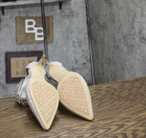 Jewel Badgley Mischka Robles Crystal Embellished Kitten Heels Silver Glitter 7M