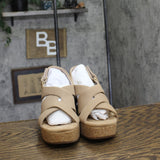 Clarks Womens Platform Cork Nerisa Grace Wedge Sandal Sand Nubuck Brown 8.5M