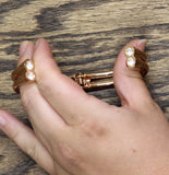 Rhinestone Double Split Band Hinged Open Cuff Bracelet Rose Gold / Clear