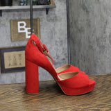 Sun + Stone Reemaa Block-Heel Platform Open-Toe Sandals 10018613300 Red 9W