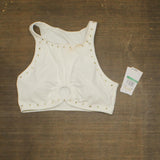 MICHAEL by  Michael Kors Womens Crepe Front-Ring Studded Bikini Swim Top White L