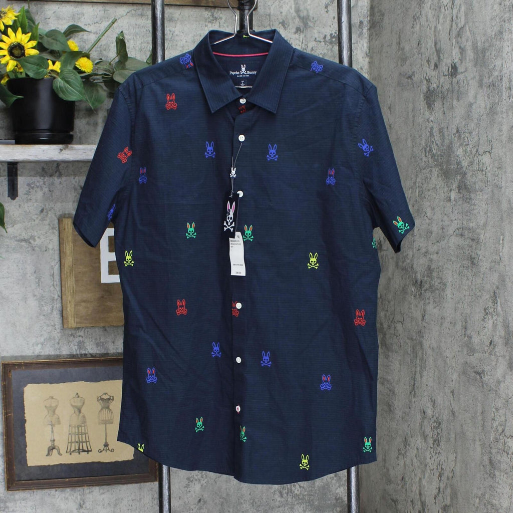 psycho bunny dress shirts Psycho Bunny Caleb Short Sleeve Cotton Button-Up Shirt B6Q242S1CO – Biggybargains