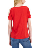 Nine West Womens Drapey Cold-Shoulder Top Red XL