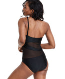 Bar III Womens One-Shoulder Mesh Cutout Swimsuit MBNB24232 Black S