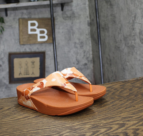 Fitflop Womens Lulu Flowerz Leather Toe-Post Sandals JE1-C36 Peach Orange 6M