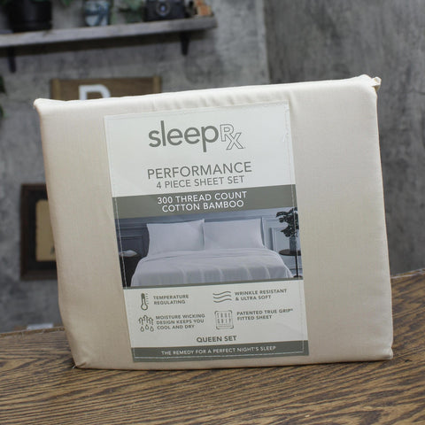 Sleep RX 4-Piece Bamboo Cotton Sheet Set 300 TC Oatmeal Brown Queen