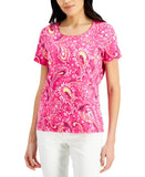 Karen Scott Paisley-Print Knit Scoop-Neck Tee 100140897MS Berry Ice Pink XL