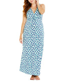 Motherhood Maternity V Neck Surplice Maxi Maternity Dress Blue Multi M