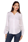 Belldini Womens Button Up Long Sleeve Work Lace Insets Blouse Top White M
