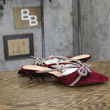 A New Day Womens Gwen Rhinestone Bow Heels Velvet 94656740 Burgundy Red 8.5M