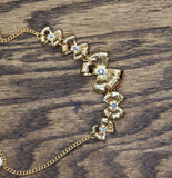 Fashion Ribbon Bow Stone Crystal Necklace Earring Set Gold / Blue 14" + 3.5"