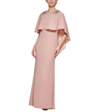 Vince Camuto Womens Petite Embellished Woven Capelet Gown Blush Pink 12P