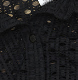 Carmen Marc Valvo Crochet Button-Up Cover-Up Shirt C21835 Black L