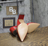 Franco Sarto Giovanna Pointed Toe Pumps Block Heel Cherry Red Leather 9.5M