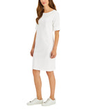 Karen Scott Womens Petite Cotton Boat-Neck Elbow-Sleeve Dress White PS
