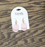 Bijoux Bar Fashion Double Disc Pave Ring Dangly Drop Earrings Gold / Pink 2.25"