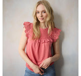 Lc Lauren Conrad Women's Flutter Sleeve Lace Tank Scented Rose Pink S