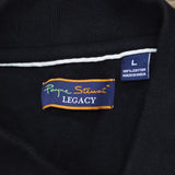 Payne Stewart Mens Long Sleeve Pique Golf Polo Shirt Black Striped L