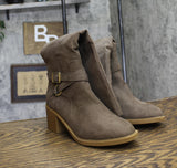 Style & Co. Womens Uticaa Belt Heel Boots Dark Taupe Microsuede Brown 7M
