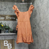 Trixxi Juniors Ruffle-Sleeve Faux-Wrap Dress 26ED087HWI Burnt Orange M