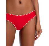 Aqua Hem Pull On Elastic Waistband Swim Bikini Bottoms Red See Measurements