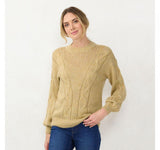 Lc Lauren Conrad Women's Cable-Knit Texture Sweater Light Harvest Brown M
