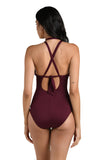 La Blanca High Neck Keyhole One Piece Swimsuit LB1IG27 Dark Cherry Red 8