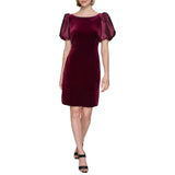 Karl Lagerfeld Puff Sleeve Stretch Velvet Body Sheath Dress Barolo Wine Red 8