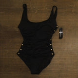Carmen Marc Valvo Womens Beaded Scoop Neck One-Piece Swimsuit C10377 Black 12