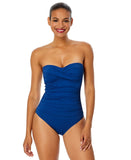 Anne Cole Womens Twist-Front Ruched One Piece Swimsuit MYMO00501 Slate Blue 14
