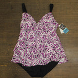 Swim Solutions Printed Tiered Fauxkini One-Piece Swimsuit Magenta Purple 14