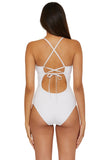 Becca Colette Plunge One-Piece Swimsuit with Crochet Detail 841057 White M