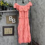 Democracy Flounce Tiered Belted Off the Shoulder Dress Tropical Coral Pink L