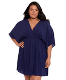 Lauren Ralph Lauren Beach Swim Cover-Up Tunic with Side Slits Dark Navy Blue 1X