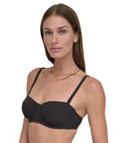 DKNY Womens Textured Molded Balconette Bikini Top Swim DIMTS470 Black L