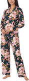 Room Service Womens 2-Piece Shawl Collar Pajama Set 1730042 Pink/Black Floral S