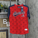 MLB Atlanta Braves Mens Short Sleeve Color Block V-Neck Jersey Shirt
