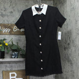 City Studios Juniors Short-Sleeve Boucle Shirt Dress Black / Ivory 5/6
